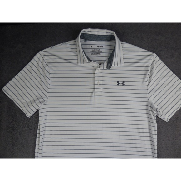 Under Armour Other - Under Armour Playoff Polo Mens Large White Grey Striped Short Sleeve Golf Shirt